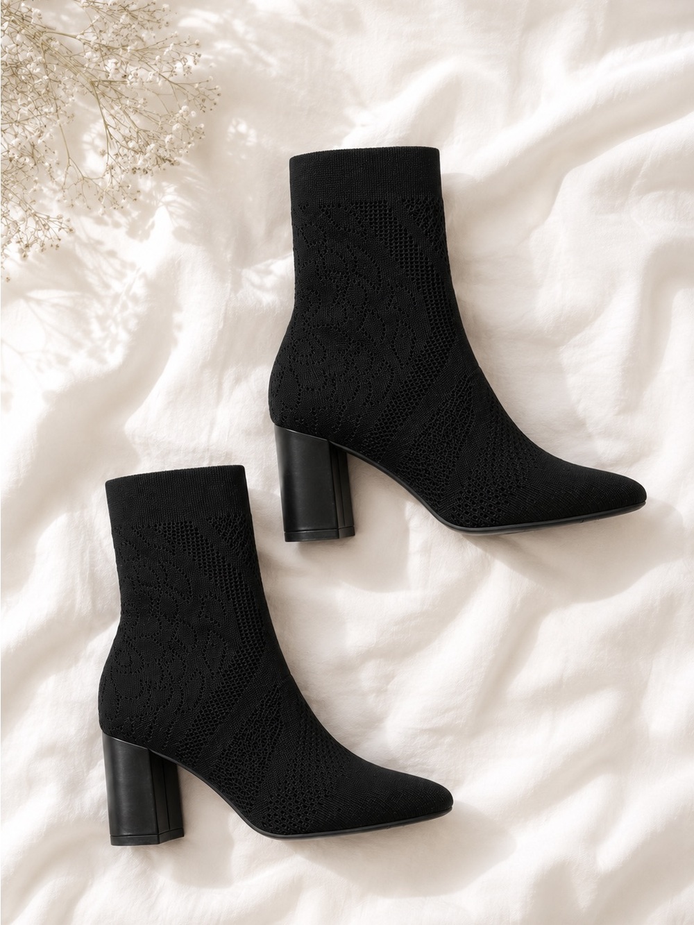 Stretch Knit Bootie with Memory Foam ankle boots black sweater shoes